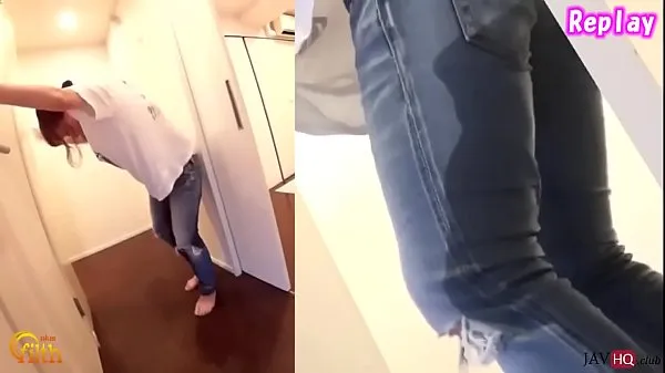 大 Pee Desperation in front of a bathroom 温暖的视频