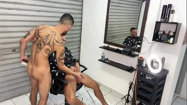 Big and young giving it to him at the barbershop warm Videos