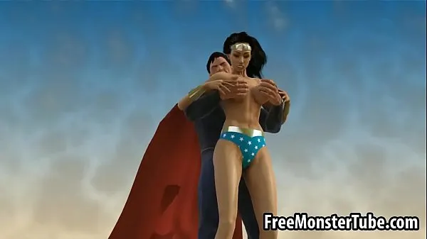 Große 3D Wonder Woman lutscht an Supermans hartem Schwanzwarme Videos